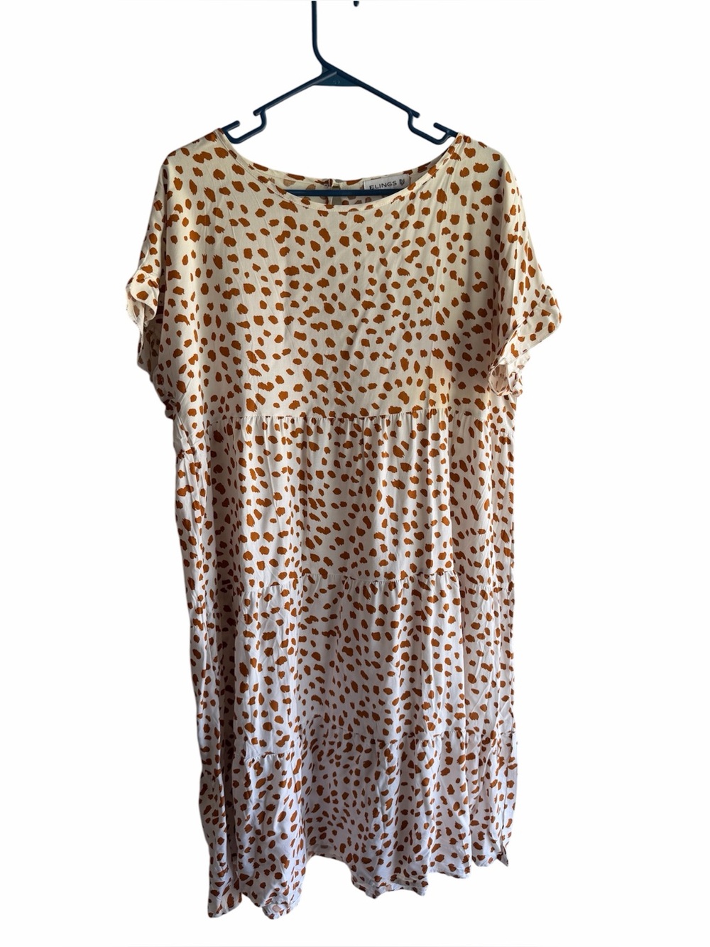 Elings Casual Cream & Brown Spot Tiered Women's Dress size L